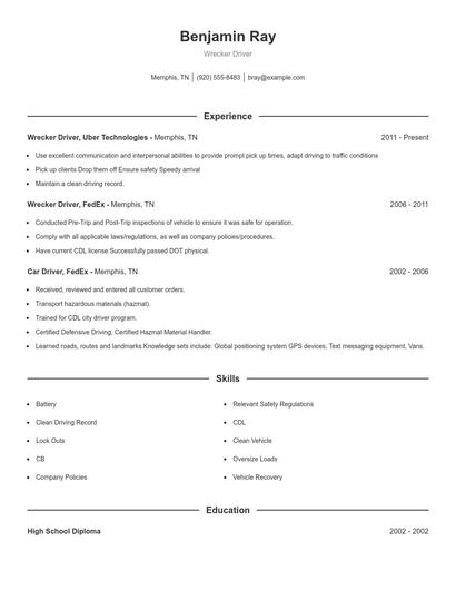 Wrecker Driver Resume