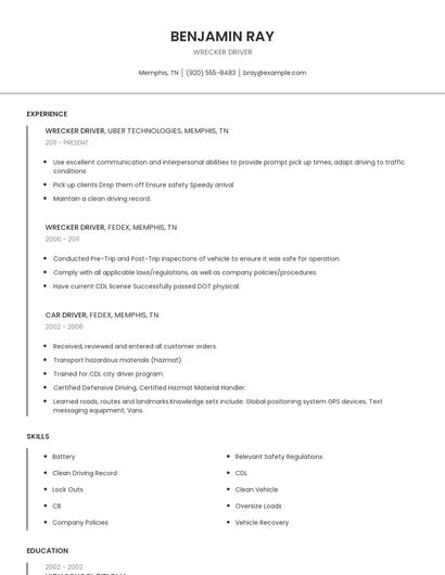 Wrecker Driver Resume