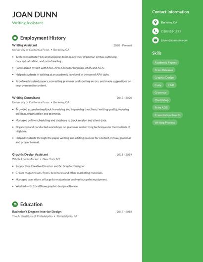 Writing Assistant Resume