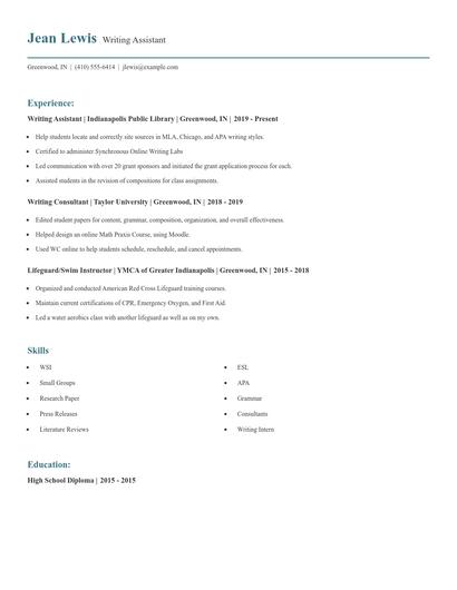 Writing Assistant Resume