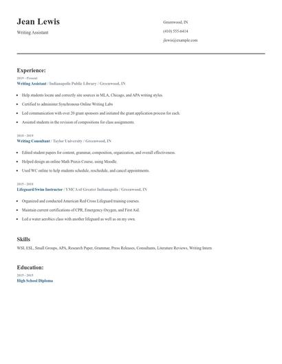 Writing Assistant Resume