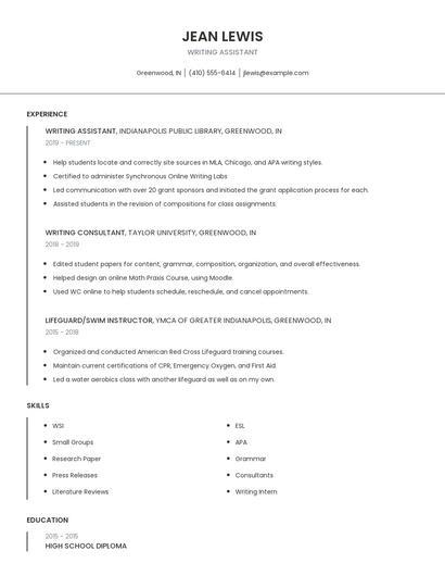 Writing Assistant Resume