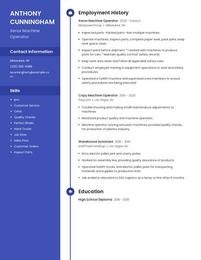 Xerox Machine Operator Resume