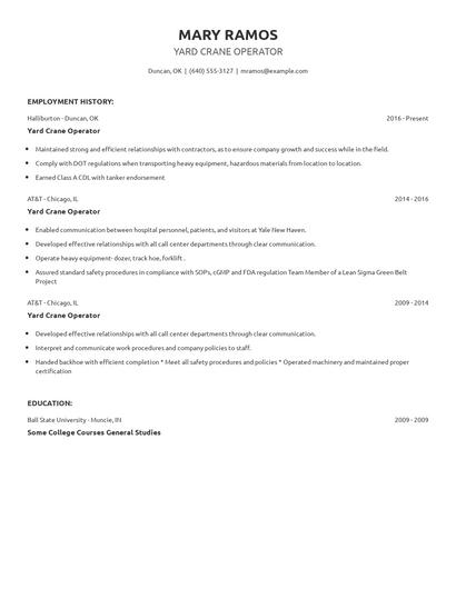 Yard Crane Operator Resume
