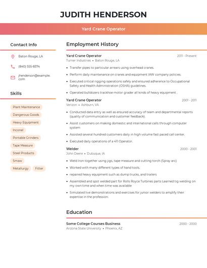 Yard Crane Operator Resume