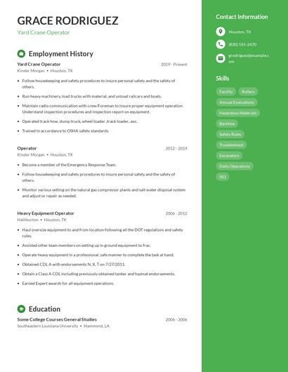 Yard Crane Operator Resume