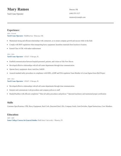 Yard Crane Operator Resume