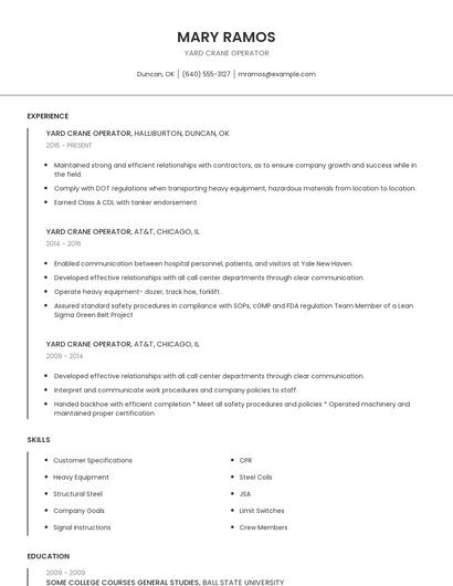 Yard Crane Operator Resume