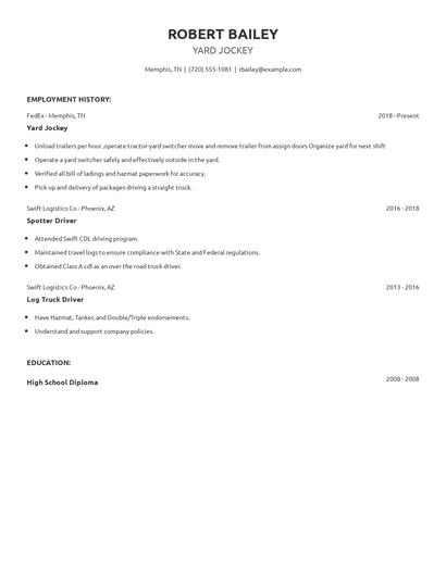 Yard Jockey Resume