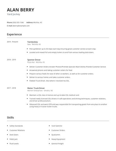 Yard Jockey Resume