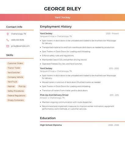 Yard Jockey Resume