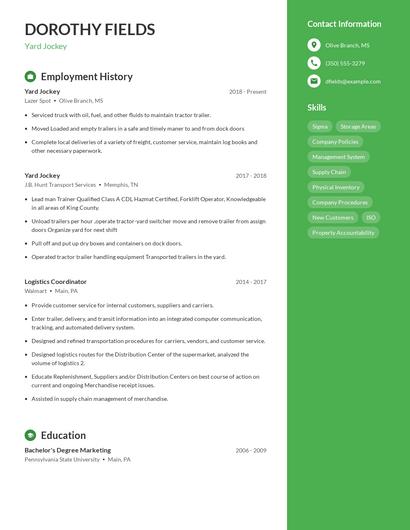 Yard Jockey Resume