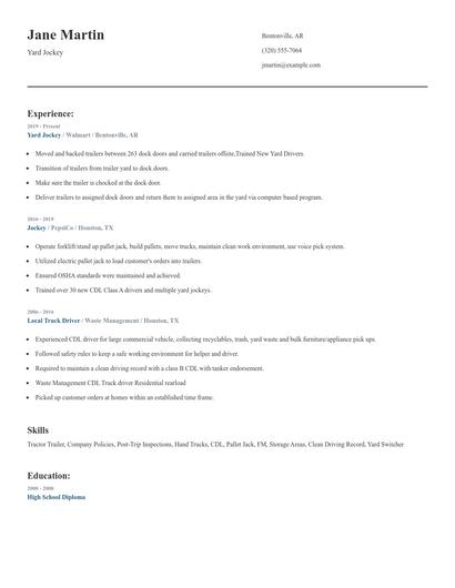 Yard Jockey Resume
