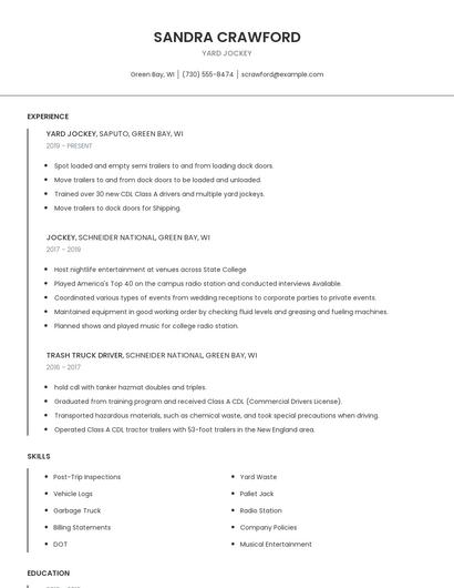 Yard Jockey Resume