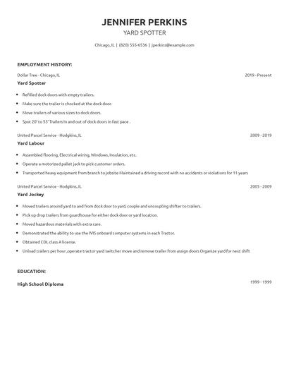 Yard Spotter Resume