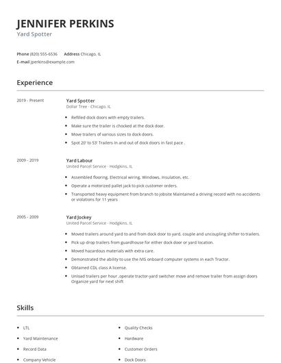 Yard Spotter Resume
