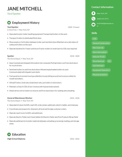 Yard Spotter Resume