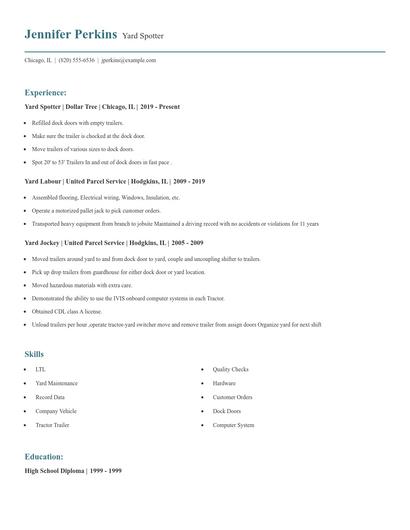 Yard Spotter Resume