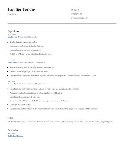 Yard Spotter Resume