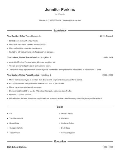 Yard Spotter Resume
