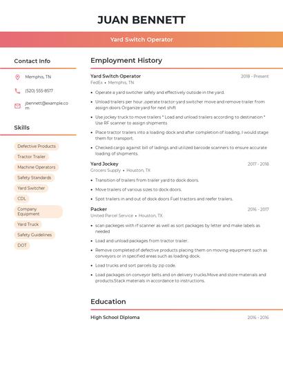 Yard Switch Operator Resume
