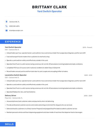 Yard Switch Operator Resume