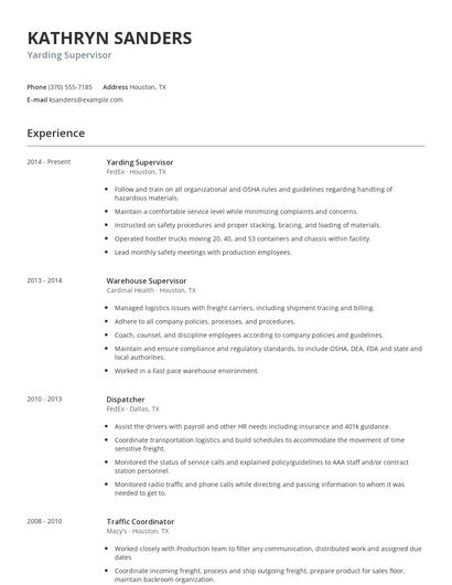 Yarding Supervisor Resume