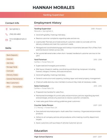 Yarding Supervisor Resume