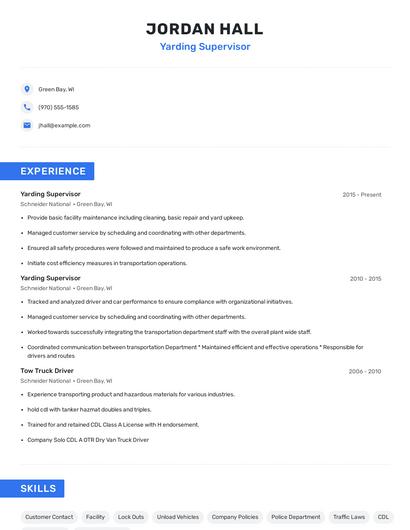 Yarding Supervisor Resume