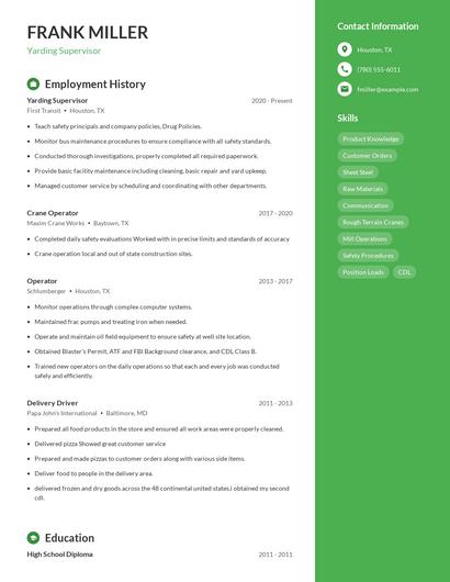 Yarding Supervisor Resume