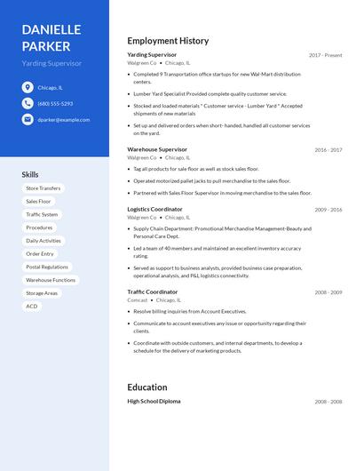 Yarding Supervisor Resume