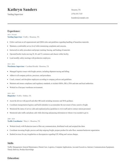 Yarding Supervisor Resume