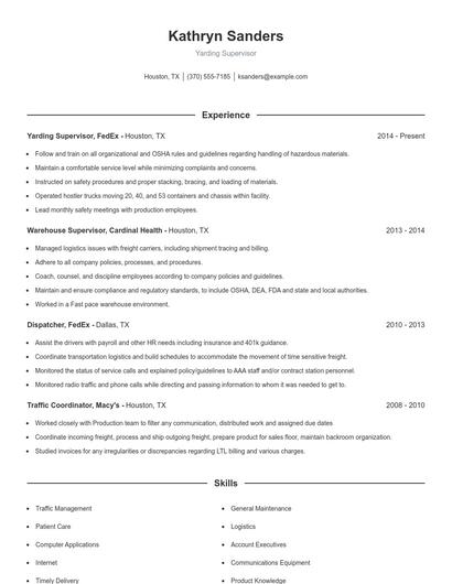 Yarding Supervisor Resume