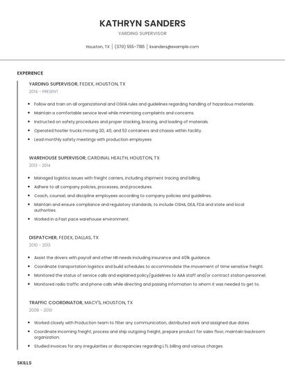 Yarding Supervisor Resume