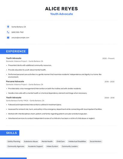 Youth Advocate Resume