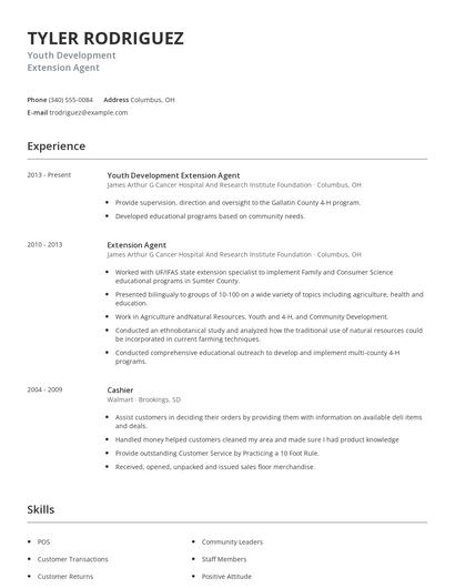 Youth Development Extension Agent Resume