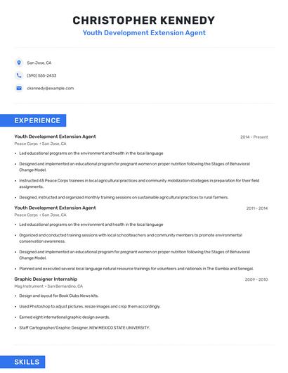 Youth Development Extension Agent Resume