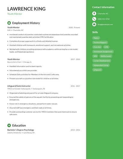 Youth Mentor Resume