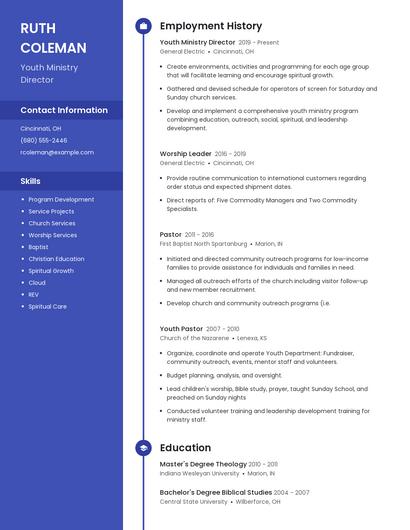 Youth Ministry Director Resume