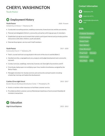 Youth Pastor Resume
