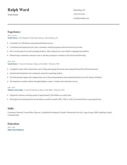 Youth Pastor Resume