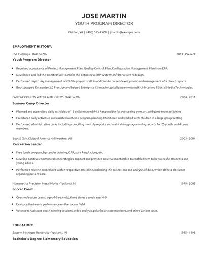 Youth Program Director Resume
