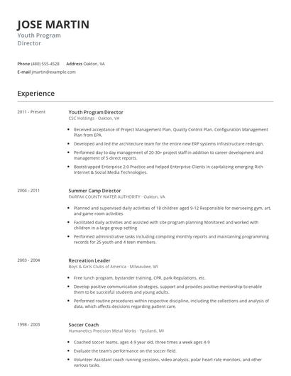 Youth Program Director Resume