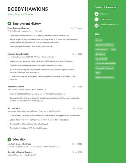 Youth Program Director Resume