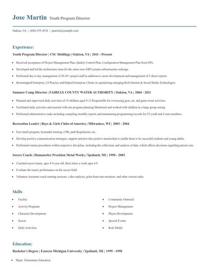 Youth Program Director Resume