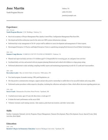 Youth Program Director Resume