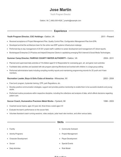 Youth Program Director Resume