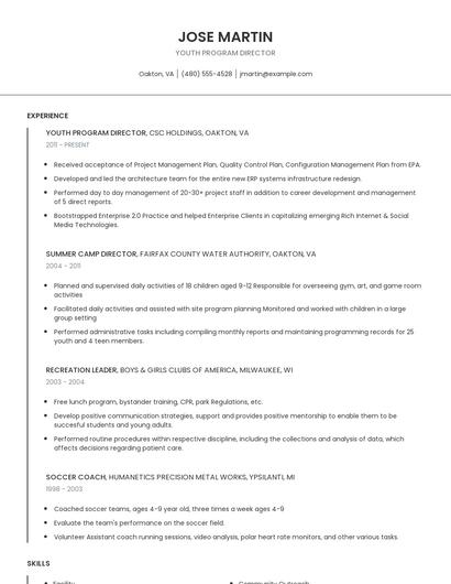 Youth Program Director Resume