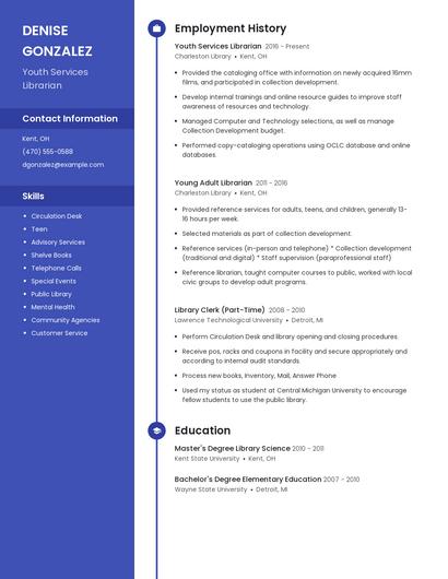 Youth Services Librarian Resume