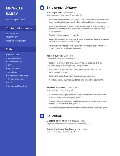 Youth Specialist Resume